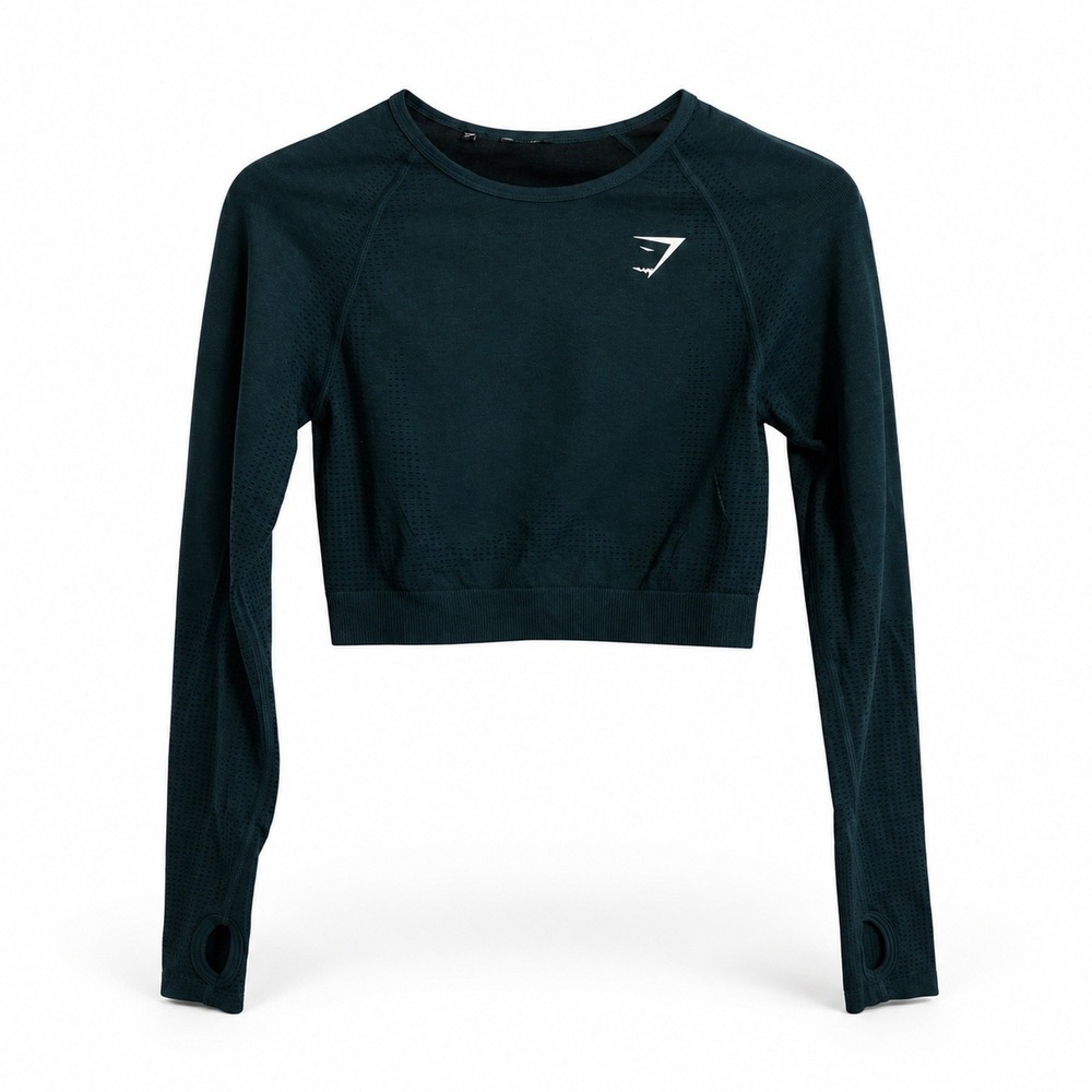 Gymshark Vital Seamless Dark Green Long Sleeve Crop Top Size XXS